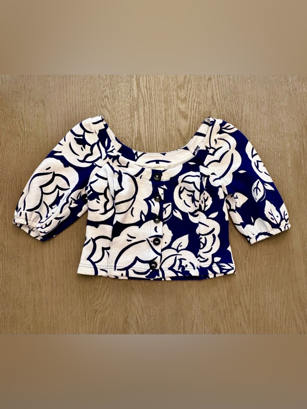 Anthropologie Maeve Puff Sleeve Top Blue White Floral Cottagecore Size M - Picture 2 of 8